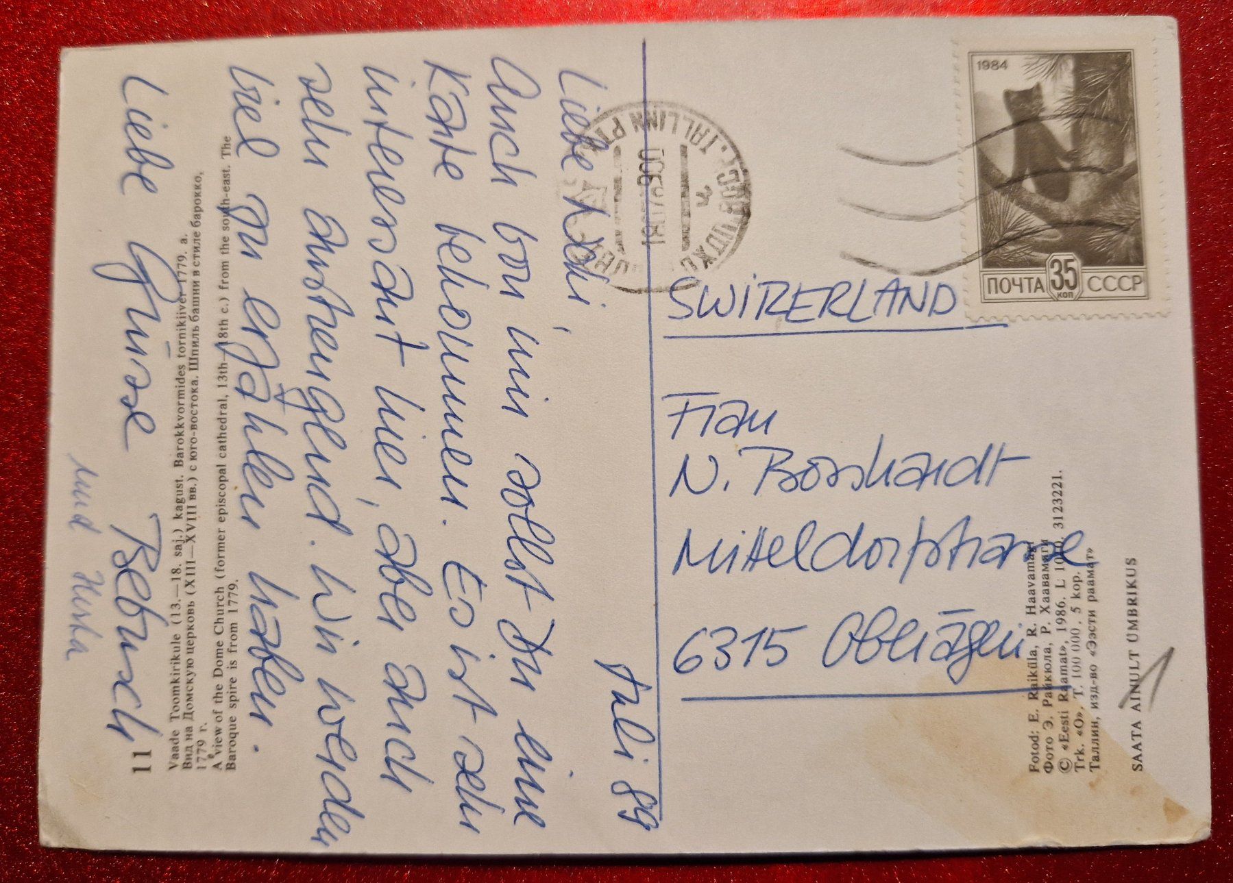 Cartoline postali: Tallinn Estland  Dom 1989 – Usato da Melchnau venduto da Arthurius 1