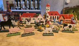 Konvolut antiker Rosswein Holzfiguren/ Bauernhof 