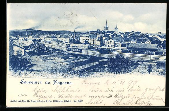 Cartoline postali: AK Payerne, Vue générale, 1899 – Usato da Berlin venduto da bartko-reher