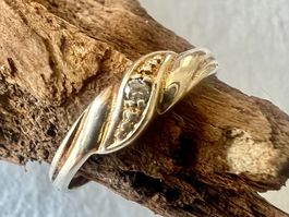 Zarter Vintage Silberring 925 teilvergoldet mit Zirkonia G60