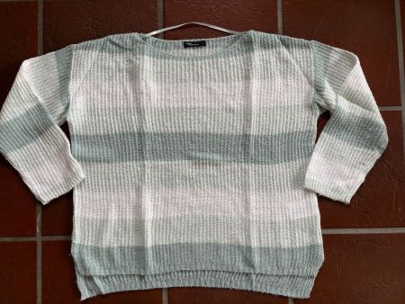 Jean Pascale; weiss/türkis gestreifter Strick-Pullover Gr. L