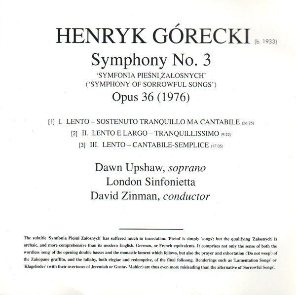CD: Henryk Gorecki SYMPHONY David Zinman Klassik Contemporary CD – Usato da Kandergrund venduto da Sososo 3