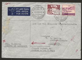 Flugpost Schweiz 1950 Genf Calcutta Sonderflug Katalog 750.-