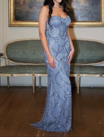 Blaues Abendkleid mit Pailletten Grösse 38/M