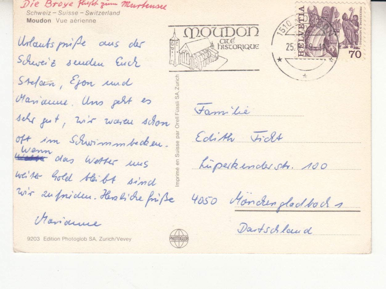 Ansichtskarten: Moudon Flugaufnahme 1979 – Gebraucht aus Bürglen TG von StampGraf 1