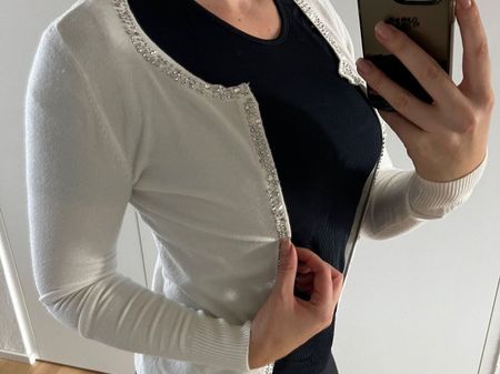 Jäckchen Weste gilet weiss strass extra me s m Jacke cardiga