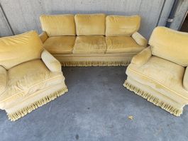 Baker Furniture Velvet 3er-Sofa u. Sessel, Mid-Century Stil
