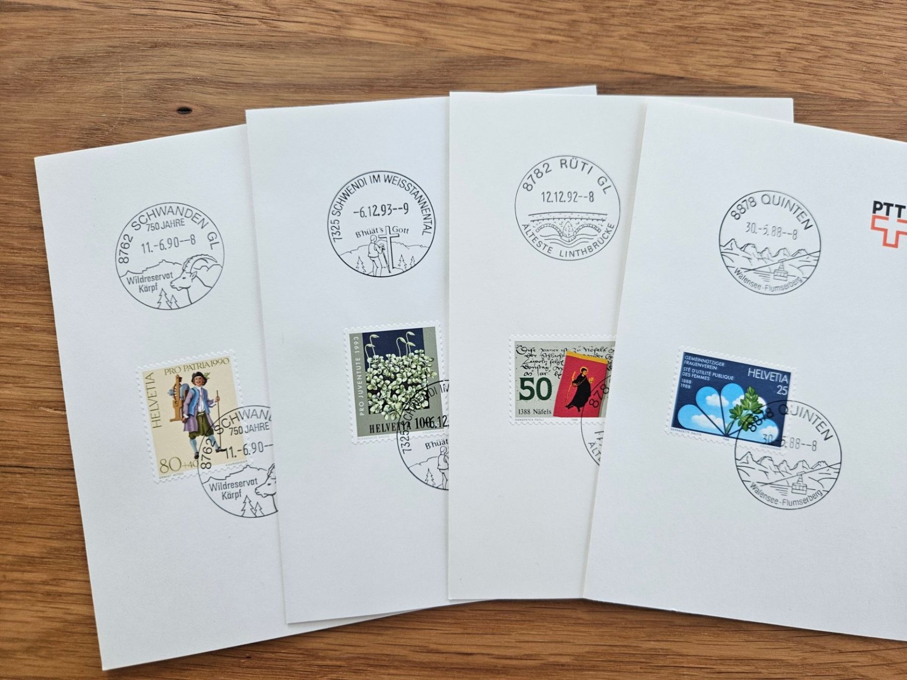 Tutti i francobolli: 4 x GS mit Sonderstempel GL + Walensee 1.-- – Usato da Buttikon SZ venduto da Marcelr
