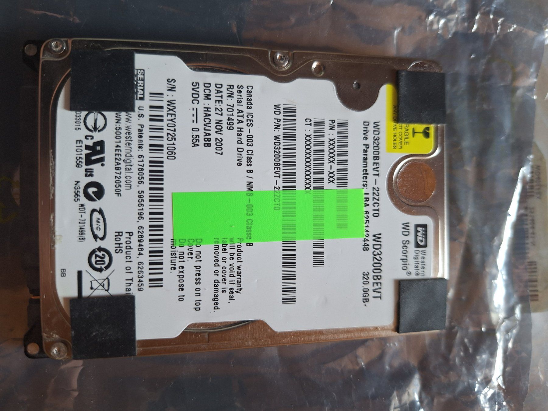Western Digital Dischi rigidi: WD 320 Go 2,5" Scorpio Blue – Usato da Travers venduto da sar_d67b