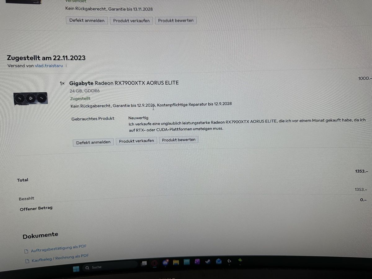 Gigabyte Grafikkarten: Gigabyte Radeon RX7900XTX Aorus Elite – Gebraucht aus Linden von cdv_2qwk 4