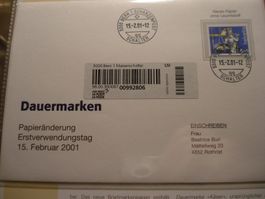 FDC Dauermarke 5.- Käser, 2001, Papieränderung