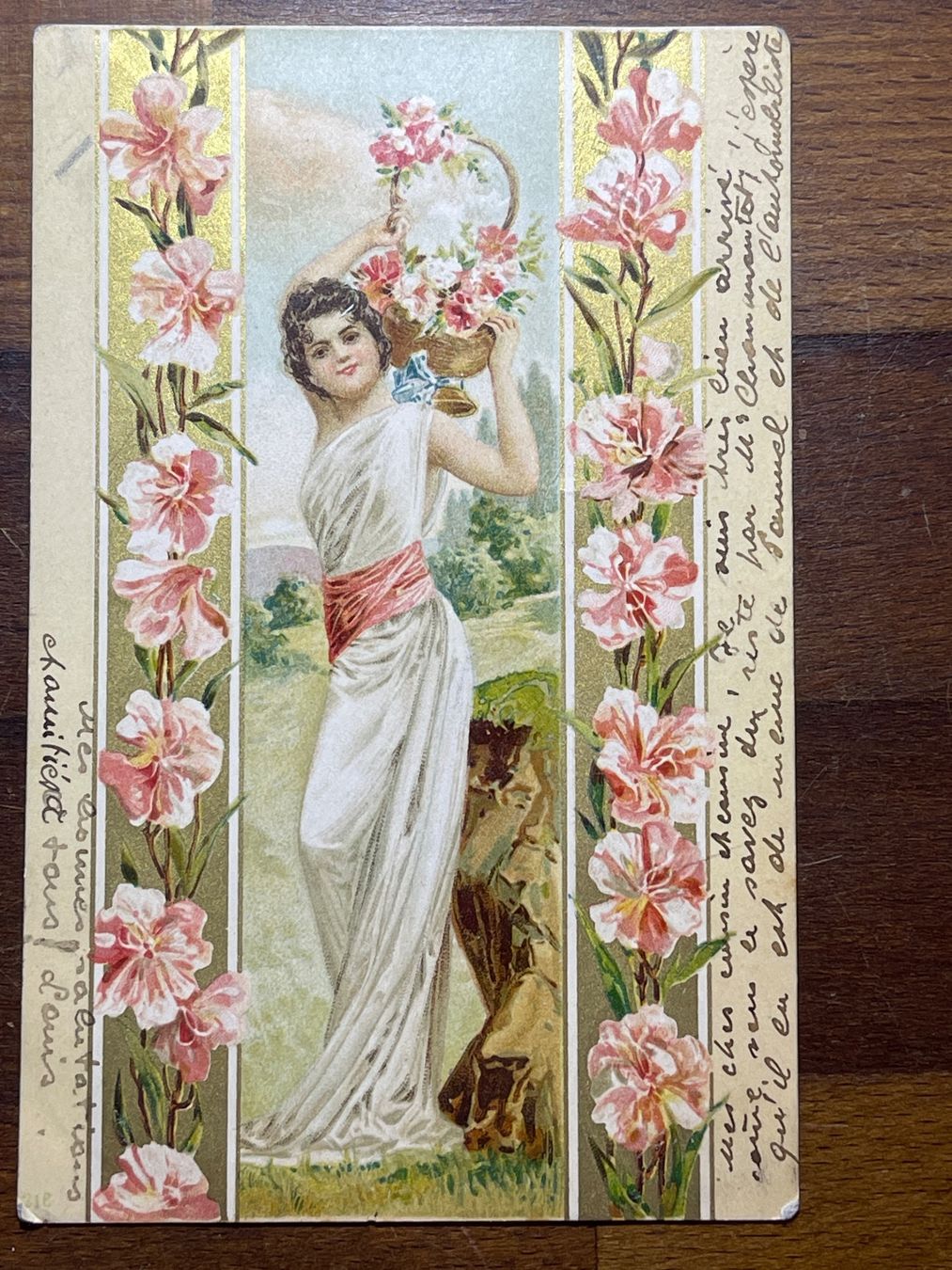 Ansichtskarten: Antike Postkarte, Blumen mit Junger Frau – Gebraucht aus Strengelbach von Aschatan5