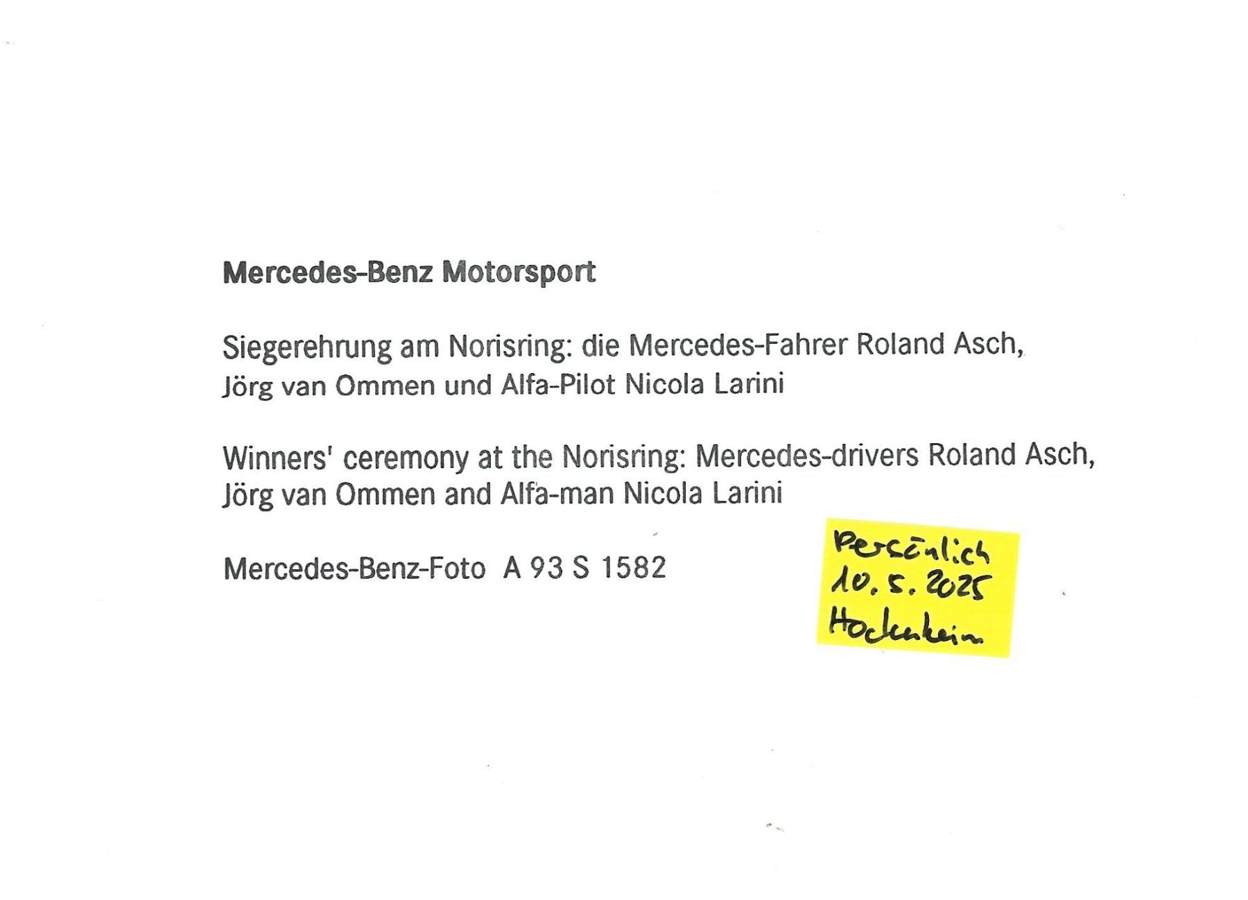 Autogramme: Pressefoto; Roland Asch DTM – Gebraucht aus Aarburg von Hktm 1