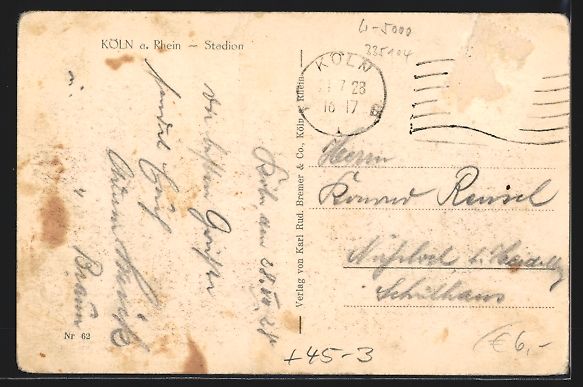Cartoline postali: Köln a. Rh., Hauptkampfbahn des Stadion – Usato da Berlin venduto da bartko-reher 1