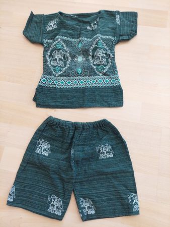 Sommer Set: Shirt und Shorts mit Elefanten Muster, Grün,
