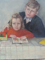Ölgemälde von A. Hentsch Kinder Geschwisterpaar
