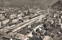 Bellinzona TI Panorama des Bahnhofs AK
