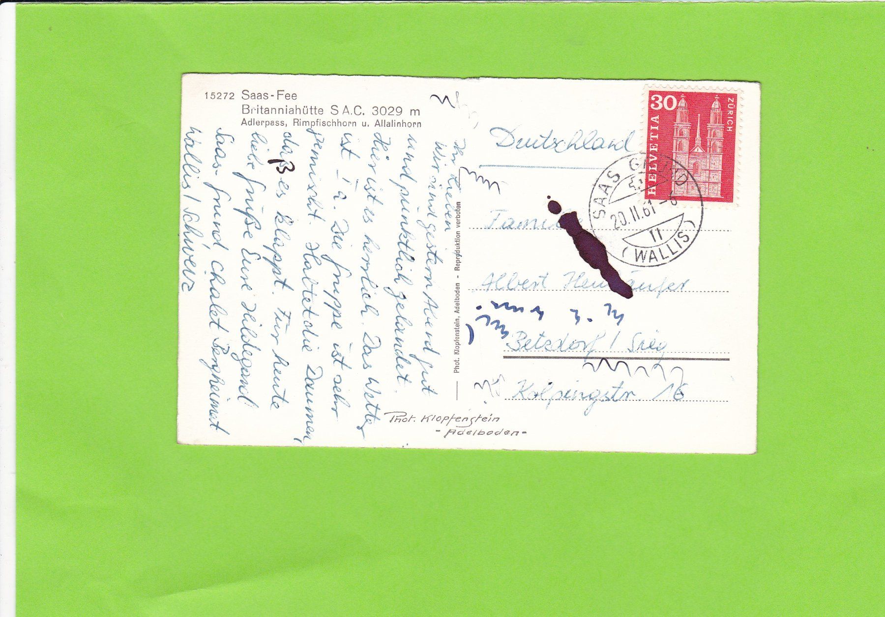 Cartoline postali: Saas-Fee, Britanniahütte – Usato da St. Peterzell venduto da neckertal 1