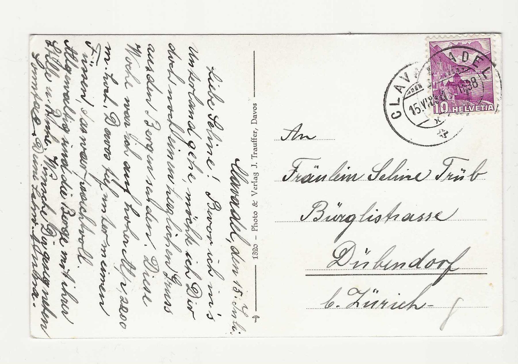 Cartoline postali: CLAVADEL   DAVOS – Usato da Küttigen venduto da rolypo 1