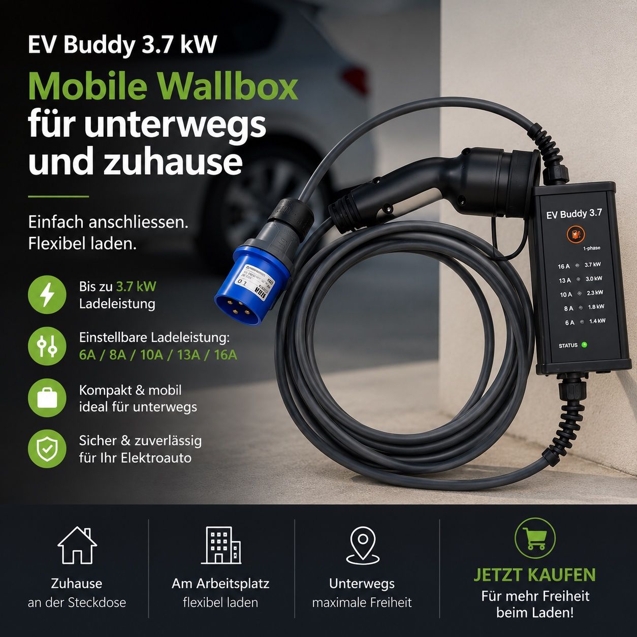 Batterie-Ladegeräte: EV Buddy 3.7 kW – Mobile Wallbox mit 16A CEE-Stecker – Gebraucht aus aathal-seegräben von buy-and-bye