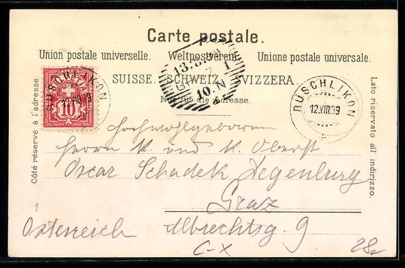 Cartoline postali: Litho Rüschlikon, Dorfstrasse mit Kirch – Usato da Berlin venduto da bartko-reher 1