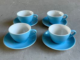 4x Rössler Porzellan Kaffeetassen + Tassenteller (FABRIKNEU)