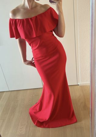 Rotes Abendkleid, schulterfrei, Grösse S, festlich Kleid