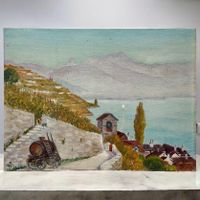 Peinture huile sur carton Saint-Saphorin Lavaux signée RT