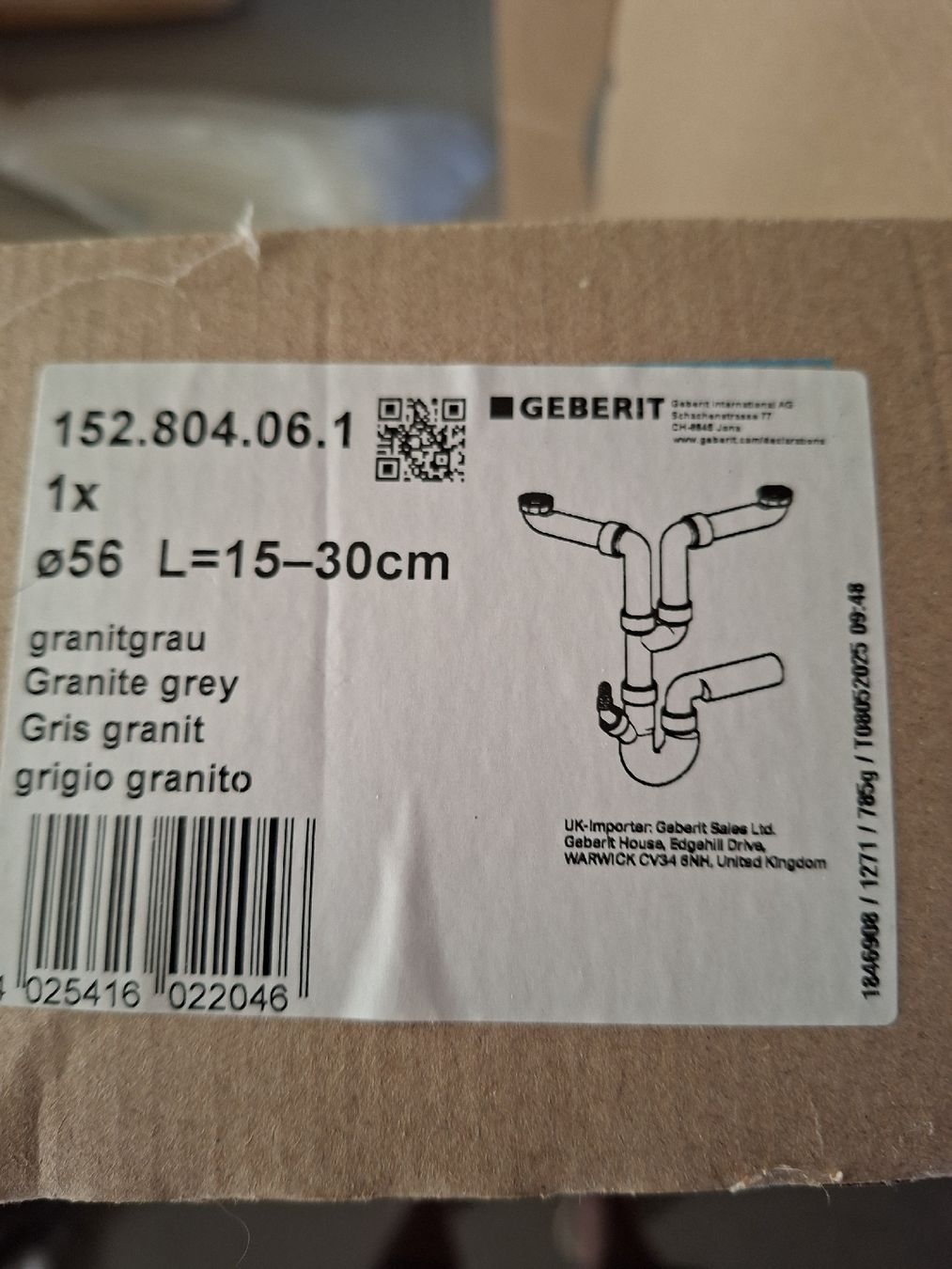 Rubinetteria: Geberit Siphon grau L=15-30cm – Nuovo e nell'imballaggio originale da Oberhasli venduto da Cortina