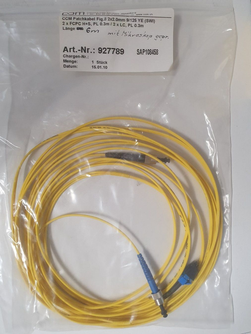 Cavi: LWL-Patchkabel Glasfaserkabel FCPC-LC  Duplex, 6 m 6m – Nuovo e nell'imballaggio originale da Zürich venduto da Alibaba1234