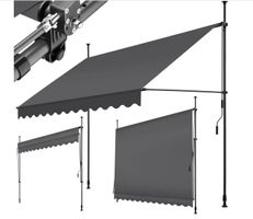 Klemmmarkise schwarz/grau 300 x 180 cm mit Handkurbel, UV-b