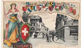 AK  Basel Centenarfeier  mit Steinenvorstadt Prägekarte 1901