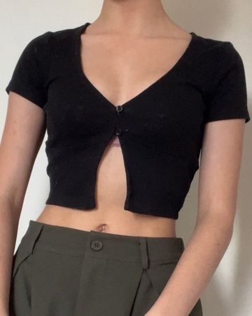 Crop-top noir à boutons, XXS