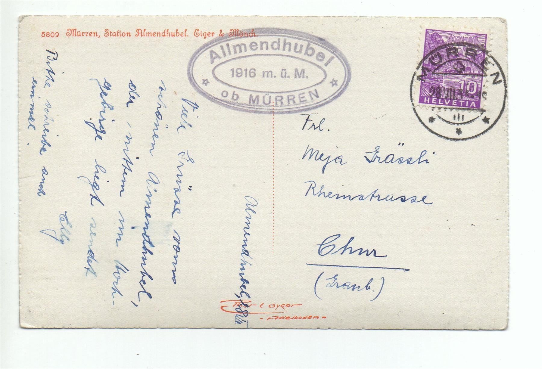 Cartoline postali: MÜRREN Station Allmendhubel – Usato da Jona venduto da philajona 1