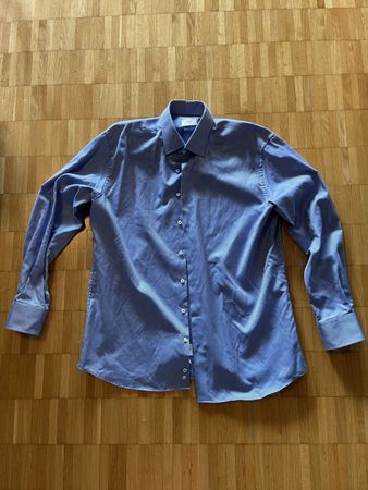 1863 by ETERNA Hemd Herren Gr. 44 Modern Fit Blau Non Iron