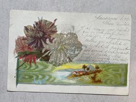 Blumen-Prägedruck Ansichtskarte mit Glimmer-Applikation