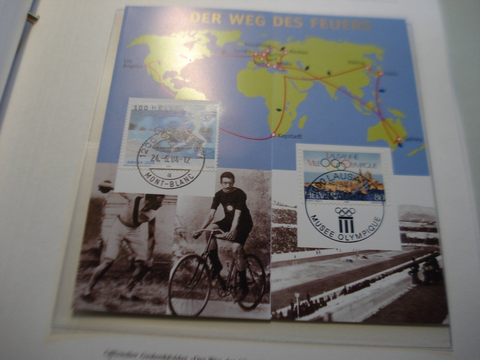 Tutti i francobolli: Folder Olympia 2004, "Der Weg des Feuers" – Usato da Niederwil AG venduto da morostahu