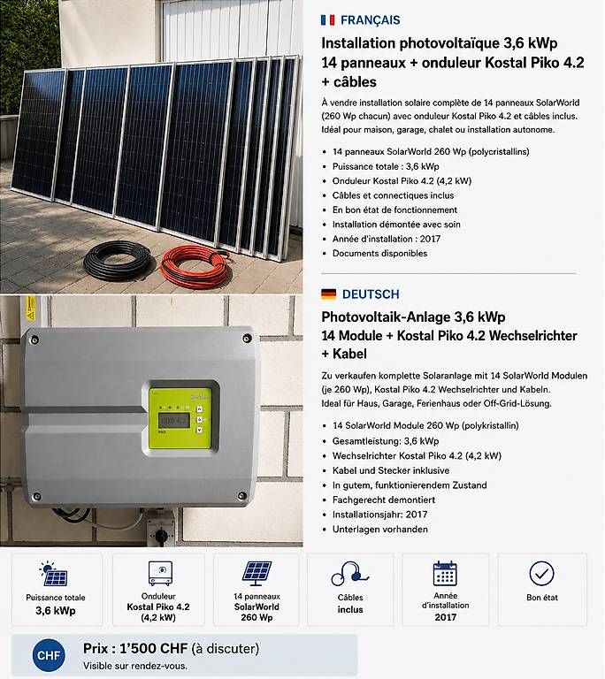 Dispositivi a energia solare: Panneaux solaire / Solarpanel – Usato da Pieterlen venduto da ers_w886
