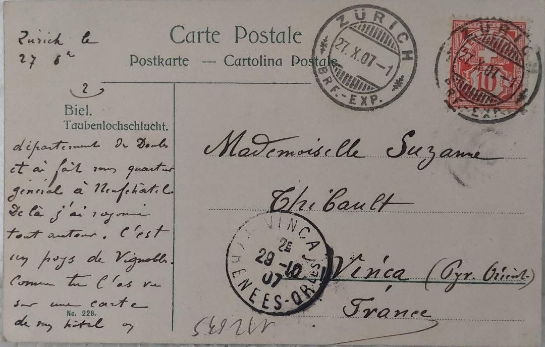 Cartoline postali: BIEL/BIENNE - Taubenlochschlucht - 1907 – Usato da Delémont venduto da Domdom1 1