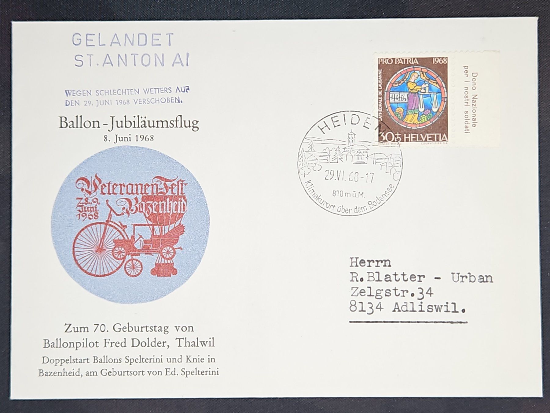 Alle Briefmarken: CL08 Enveloppe + Timbre Suisse 1968 Thème Aviation – Gebraucht aus Cousset von Patrick_Collections
