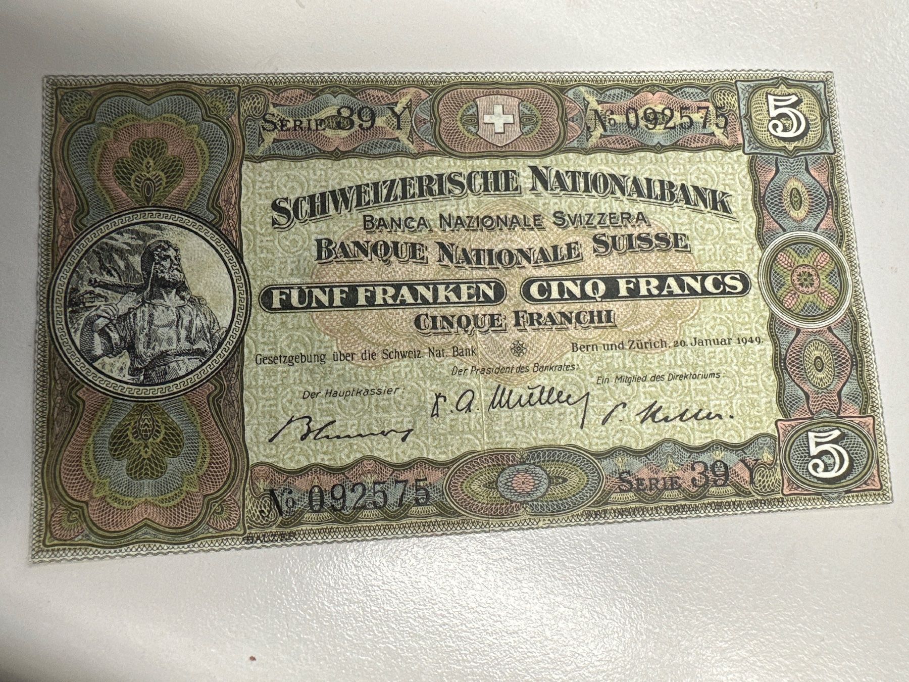 Banconote: 5 Fr.-Note Schweiz 1949 – Usato da Herisau venduto da herau