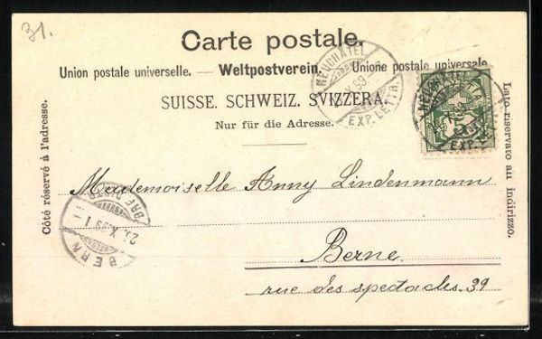 Cartoline postali: Souvenir de Neuchâtel, circulée 1899 – Usato da Frauenfeld venduto da POML 1