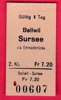KARTON BILLETT, BALLWIL - SURSEE, 2.KLASSE, EINFACH