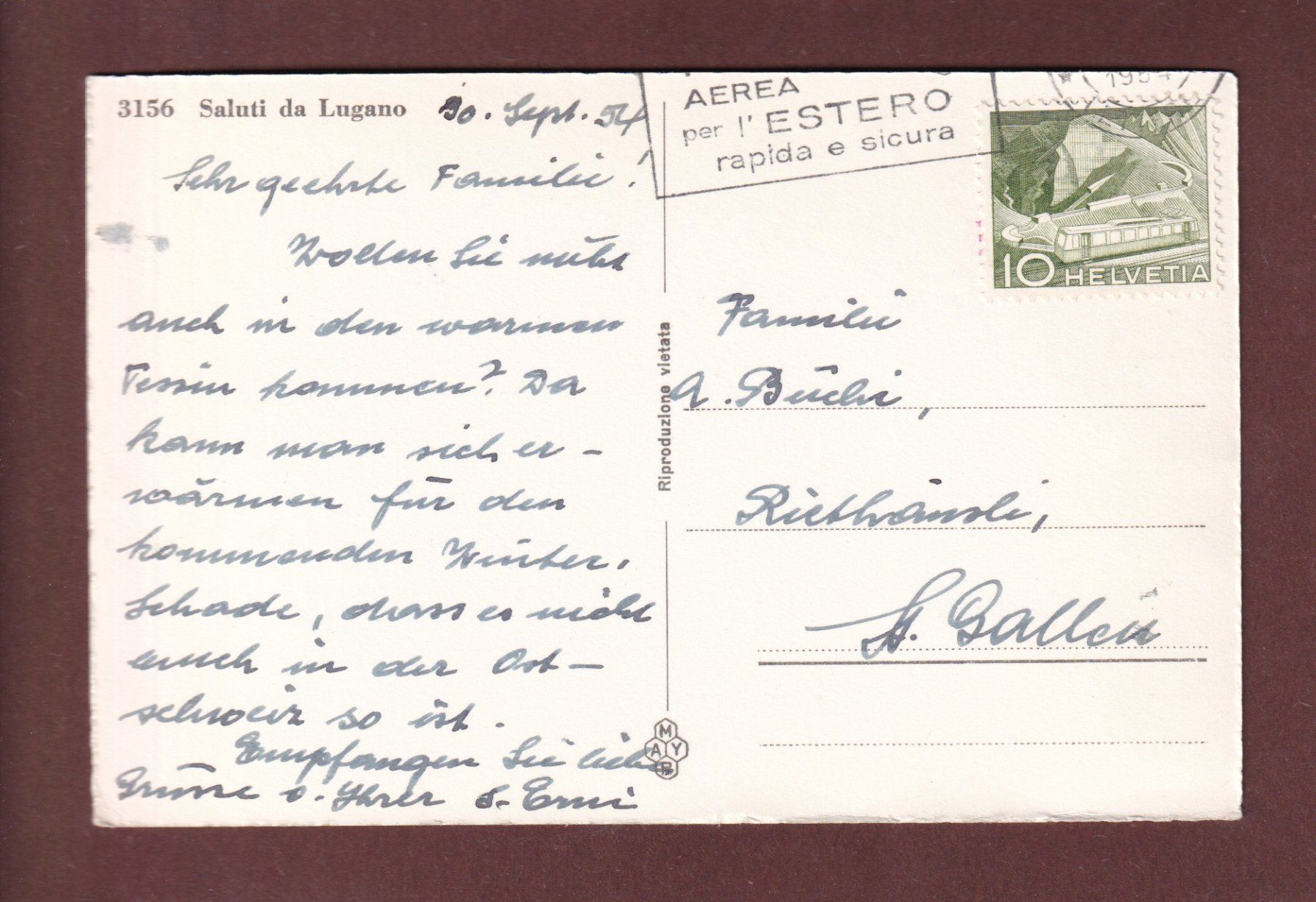 Cartoline postali: Saluti da LUGANO - 1954 – Usato da Pully venduto da nicecards-shop 1