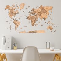 3D Holz Weltkarte 100x60cm - Exklusives Wanddeko aus Holz!