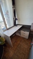 Bureau d'angle blanc et gris 3 tiroirs rangements 