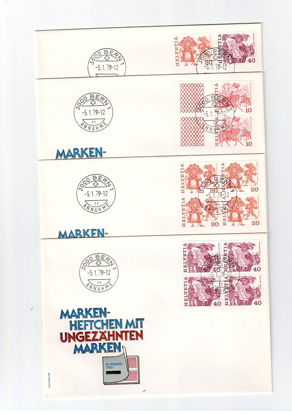 Tutti i francobolli: Schweiz, Markenheftchen 1979, 9 FDCs Bern 5.1.1979 – Usato da Hinteregg venduto da McCharly01 1
