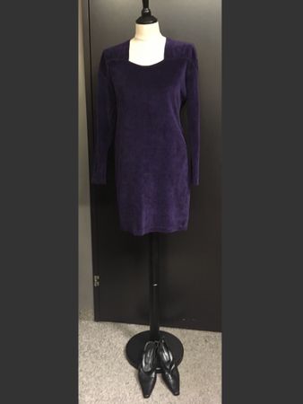 Vintage Plüsch Jersey Kleid dunkel violett size 3 = ca S