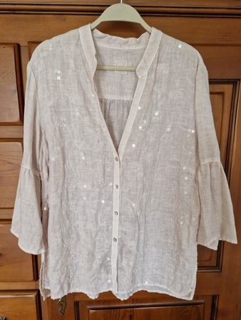 Leinenbluse 120% Lino Pailletten Gr. M/L, mit Glockenärmel