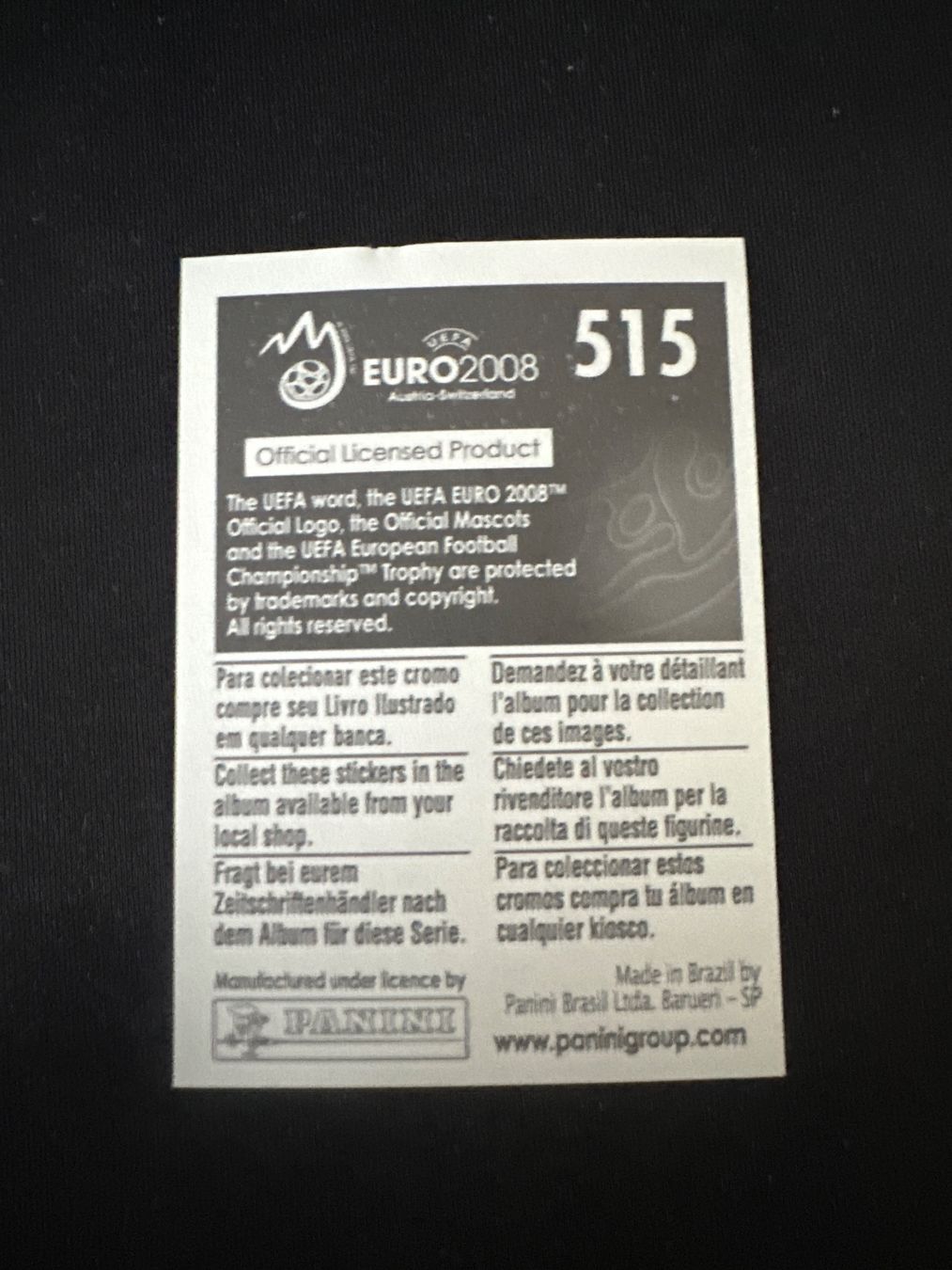 Panini Carte collezionabili: Panini UEFA EM 2008 Sticker - Nr. 515 – Usato da Sulz AG venduto da DealWerk 1